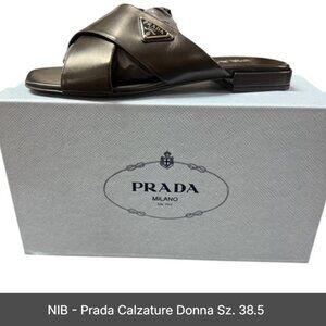 NIB Prada  Calzature Donna crisscross black leather sandals, size 38.5